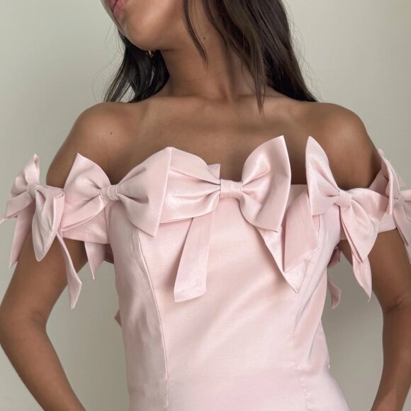 Rose Strapless Bow Mini Dress - Powder Pink - Picture 5 of 6